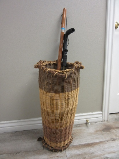 Wicker Cane Basket with 2 Walking Canes