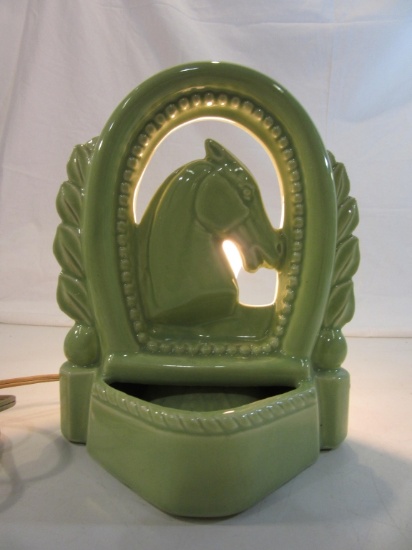 1950's Green Ceramic Horse Lamp