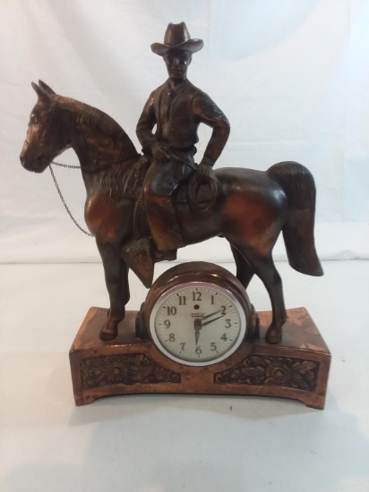 Vintage Rare Spartus Cowboy Mantle Clock