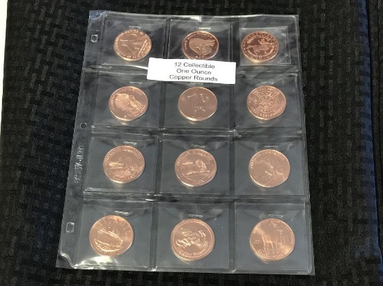 Lot of 12 Collectible 1oz One Ounce Copper Rounds