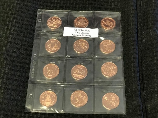 Lot of 12 Collectible 1oz One Ounce Copper Rounds