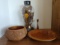 Lot of 4 decorative & wood items: carved teak bowl