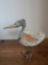 Rare unique pewter, brass, shell stork candy dish