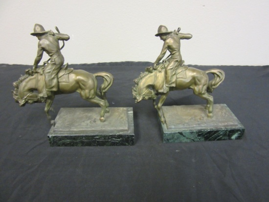 Paul Herzel Rodeo Cowboy Bronze Figure Bookends