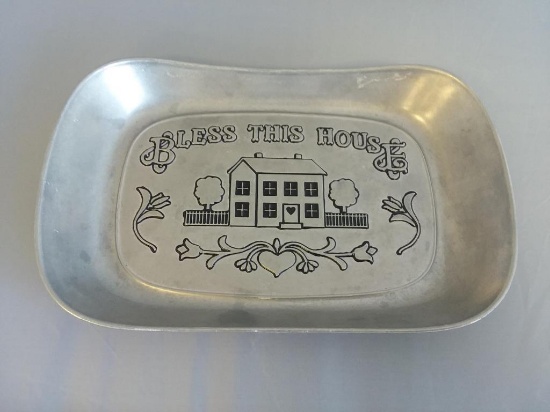 Bless This House Pewter Plate 10.75"x7"