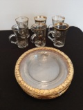 6 gold trim glass cappuccino cups & dessert plates