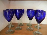 Lot of 8 Cobalt Blue Wine Glasses 7.75