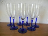 Lot of 7 Cobalt Blue and Clear Champagne Glasses