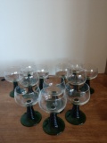 Set of 12 emerald stemmed European wine glasses