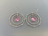 .925 Silver 9g Pink Stone Earrings