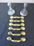 Lot 6 of Door Pulls and 2 Brass Towel Rod Holders