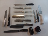 Lot of 12 Kitchen Knives and 2 Knife Sharpeners