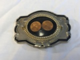 Vintage Western belt buckle with 2 1979 Pennies