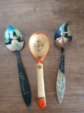 Lot of 3 vintage, unique, hand painted wood spoons