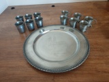 Vintage Zinn 92% pewter aluminum mini cups & plate