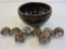Vintage Wood Bowl with 8 Shell Napkin Rings