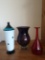 3 colorful glass vases
