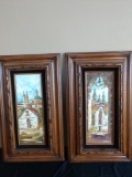 2 wood-framed matted original oil European scenes