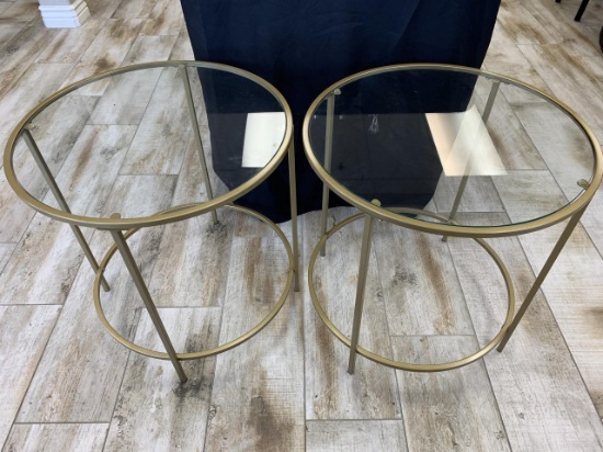 Lot of 2 Gold End Tables with Glass Tops