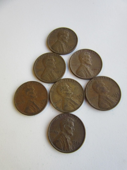 Lot of 7 Wheat Pennies 1951D,1950,1958D,1950D,