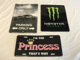 Lot of 3 Metal Signs, Monster, Camaro, Princess
