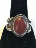 Sterling and Red Stone Trading Post Ring Sz 10