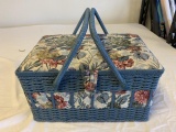 Wicker & Fabric Sewing Basket with Sewing Supplies