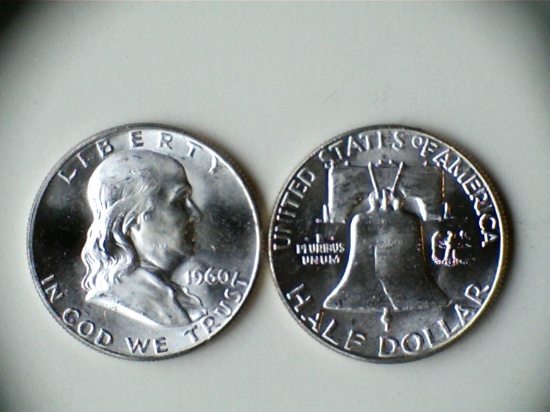 Two 1960 .90 Silver Franklin Half Dollars