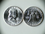 Two 1962-D .90 Silver Franklin Half Dollars