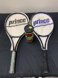 Lot of 2 Prince Tennis Rackets with covers & Balls