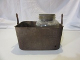 Antique Rusted Lunchbox w/ Glass Jug and Tin Cup