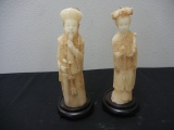 Lot of 2 Hand Carved oriental Candle figures