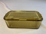 Vintage Amber Yellow Covered Ribbed Dish Loaf Pan