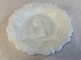 Vintage Milk Glass Beaded Swag Indian Chief Plate