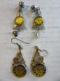Lot of 2 Pairs of Clock Design Earrings