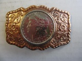 1900 .90 Silver Morgan on Solid Copper Belt Buckle