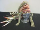 Costume Native American Headdress w/ Beads&Feather