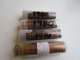 Lot of 4 Rolls of Pennies 1980, 1962D, 1981, 1980
