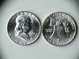 Two 1961-D .90 Silver Franklin Half Dollars
