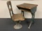 Antique Green & wood School Desk And Chair