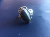 .925 Silver 7.7g Size 8 Green Stone Ring