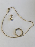 14k Gold Bracelet, Stud earring and Scrap Earring