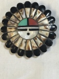 Zuni Channel Inlay Silver Sun Face Bolo Pendent