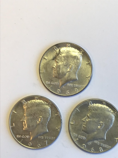 Lot of 3 Kennedy Half Dollars 40% Silver
