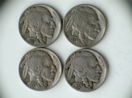 Lot of 4 1937 Buffalo Nickels