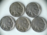 Lot of 5 1936 Buffalo Nickels