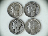 Lot of 4 1936-D/P .90 Silver Mercury Dimes