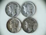 Lot of 4 1941-D/P/S .90 Silver Mercury Dimes