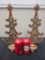 Gold Toned Christmas Decor Items & 2 Candles