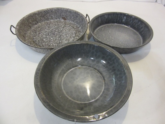 Lot of 3 Vintage Gray Speckled Enamel Cookware